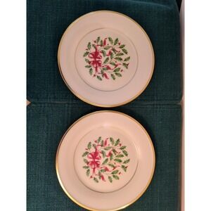 Lenox Holiday Red Ribbon Accent Gold Rimmed Salad Plates (Two)